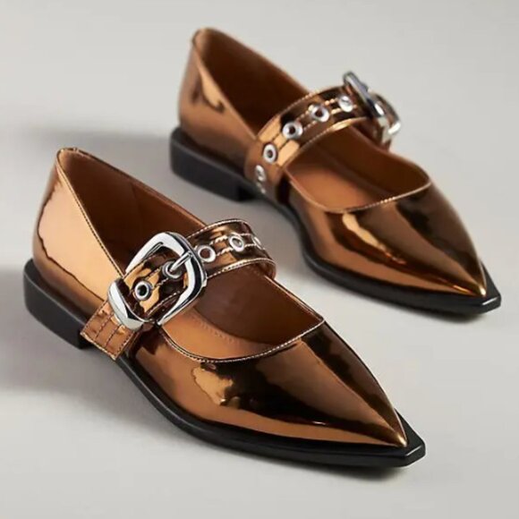 Anthropologie Shoes - Maeve Pointed-Toe Moto Mary Jane Flats - NWOT